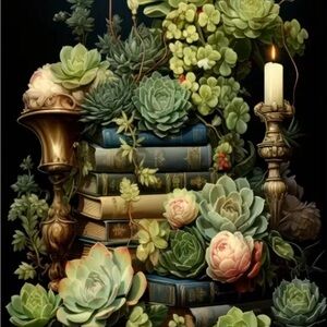 Succulent and Candle Decor with Books Diamond Art Kit